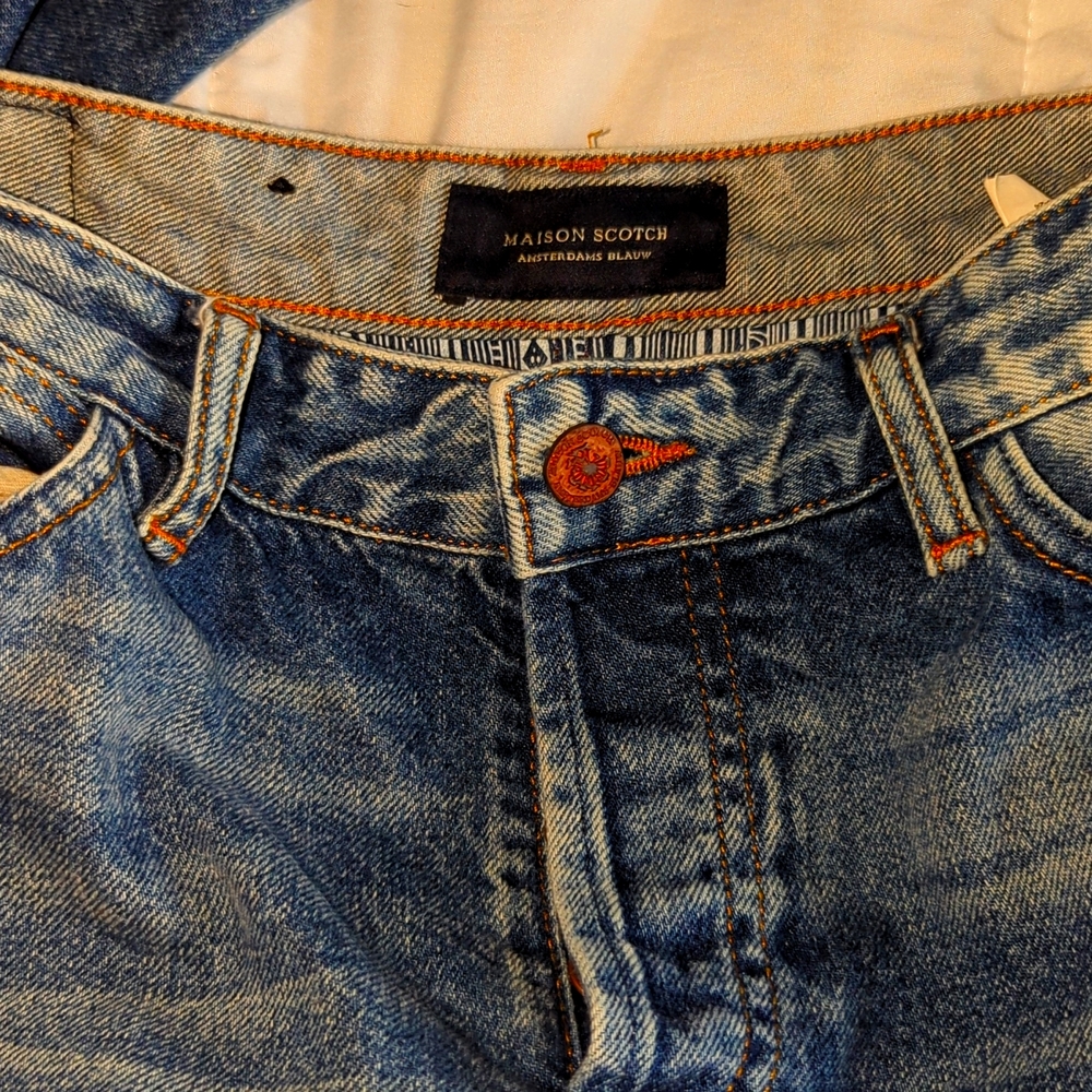 Maison Scotch Amsterdam Blau l'adorable boyfriend jeans 28 distressed button fly